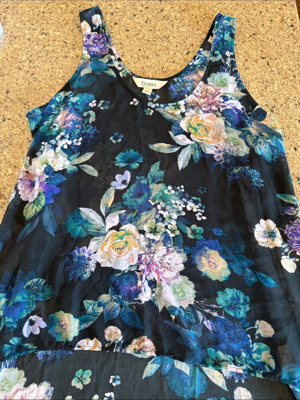 Decree Black Floral Sheer Tank